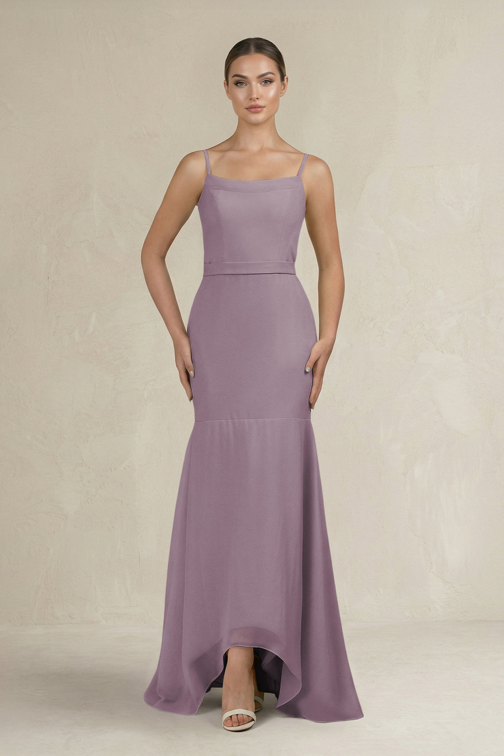 Cami Strap Mermaid Ruffled Chiffon Bridesmaid Dress in Dusk
