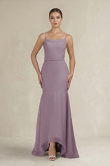 Cami Strap Mermaid Ruffled Chiffon Bridesmaid Dress in Dusk | KISSBRIDAL