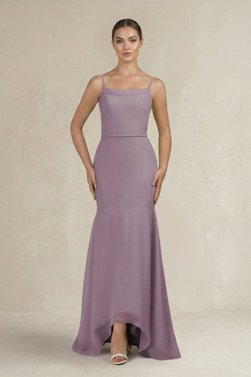 Cami Strap Mermaid Ruffled Chiffon Bridesmaid Dress in Dusk | KISSBRIDAL