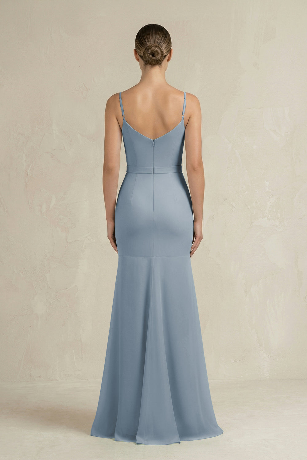 Cami Strap Mermaid Ruffled Chiffon Bridesmaid Dress in Dusty Blue