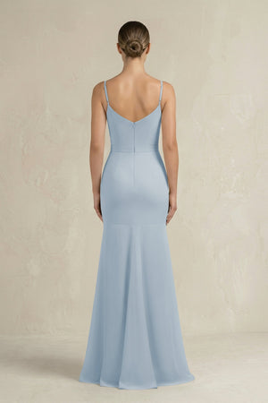 Cami Strap Mermaid Ruffled Chiffon Bridesmaid Dress in Dusty Blue - SHE IS ME Bridesmaid Dresses