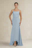 Cami Strap Mermaid Ruffled Chiffon Bridesmaid Dress in Dusty Blue - SHE IS ME Bridesmaid Dresses