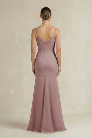 Cami Strap Mermaid Ruffled Chiffon Bridesmaid Dress in Dusty Rose (2) | KISSBRIDAL