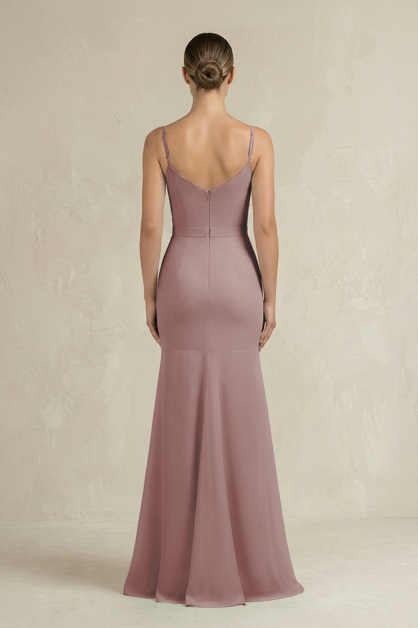 Cami Strap Mermaid Ruffled Chiffon Bridesmaid Dress in Dusty Rose (2) | KISSBRIDAL