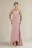 Cami Strap Mermaid Ruffled Chiffon Bridesmaid Dress in Dusty Rose - KISS BRIDAL Bridesmaid Dresses