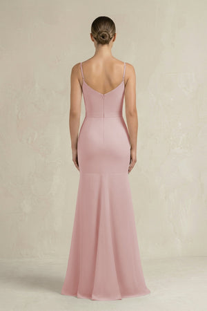 Cami Strap Mermaid Ruffled Chiffon Bridesmaid Dress in Dusty Rose - KISS BRIDAL Bridesmaid Dresses