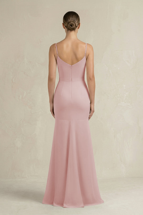 Cami Strap Mermaid Ruffled Chiffon Bridesmaid Dress in Dusty Rose - KISS BRIDAL Bridesmaid Dresses