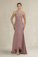 Cami Strap Mermaid Ruffled Chiffon Bridesmaid Dress in Dusty Rose | KISSBRIDAL