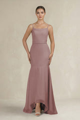 Cami Strap Mermaid Ruffled Chiffon Bridesmaid Dress in Dusty Rose | KISSBRIDAL