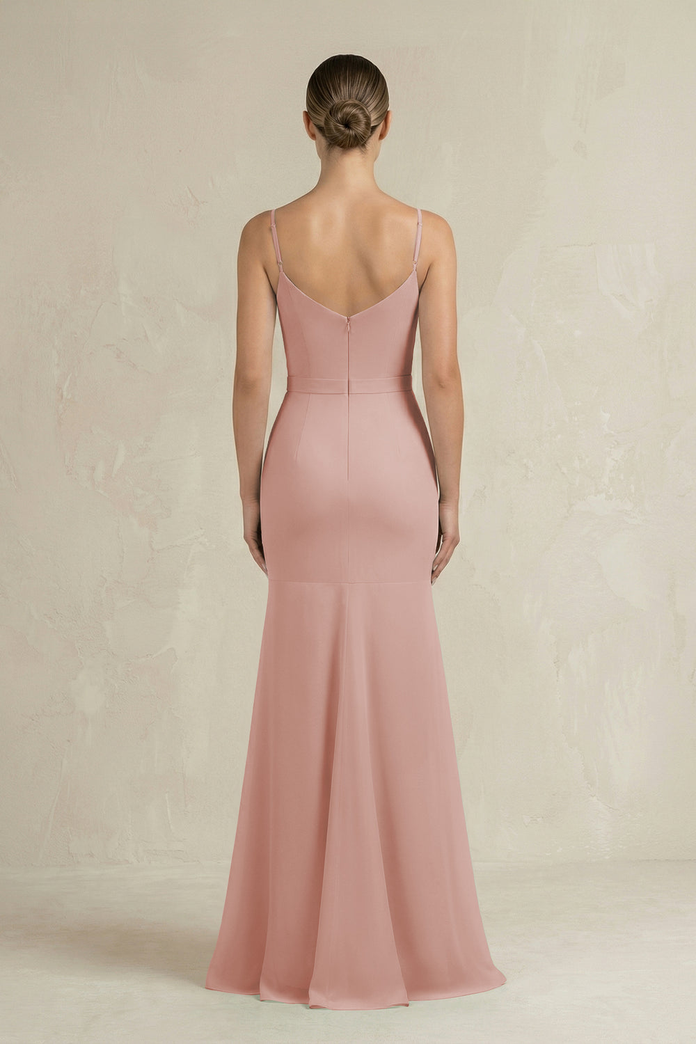 Cami Strap Mermaid Ruffled Chiffon Bridesmaid Dress in English Rose