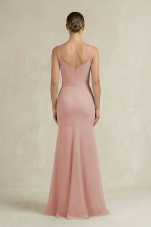 Cami Strap Mermaid Ruffled Chiffon Bridesmaid Dress in English Rose (2) | KISSBRIDAL