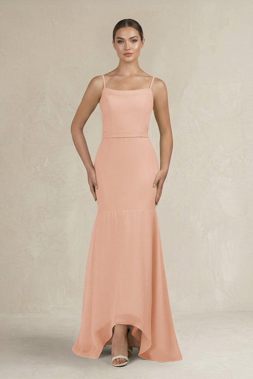 Cami Strap Mermaid Ruffled Chiffon Bridesmaid Dress in English Rose - KISS BRIDAL Bridesmaid Dresses