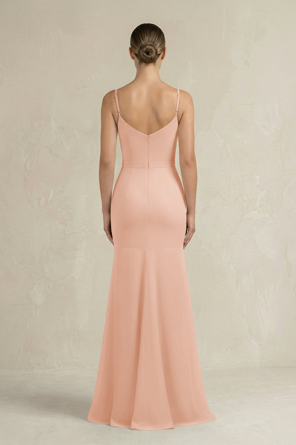 Cami Strap Mermaid Ruffled Chiffon Bridesmaid Dress in English Rose - KISS BRIDAL Bridesmaid Dresses