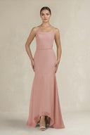 Cami Strap Mermaid Ruffled Chiffon Bridesmaid Dress in English Rose | KISSBRIDAL