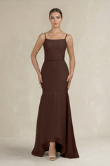 Cami Strap Mermaid Ruffled Chiffon Bridesmaid Dress in Espresso - KISS BRIDAL Bridesmaid Dresses