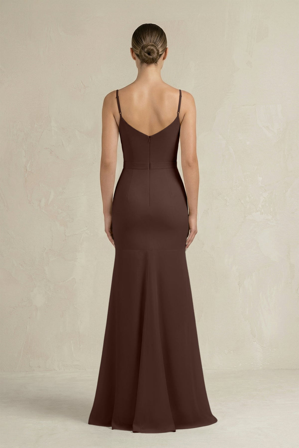 Cami Strap Mermaid Ruffled Chiffon Bridesmaid Dress in Espresso - SHE IS ME Bridesmaid Dresses
