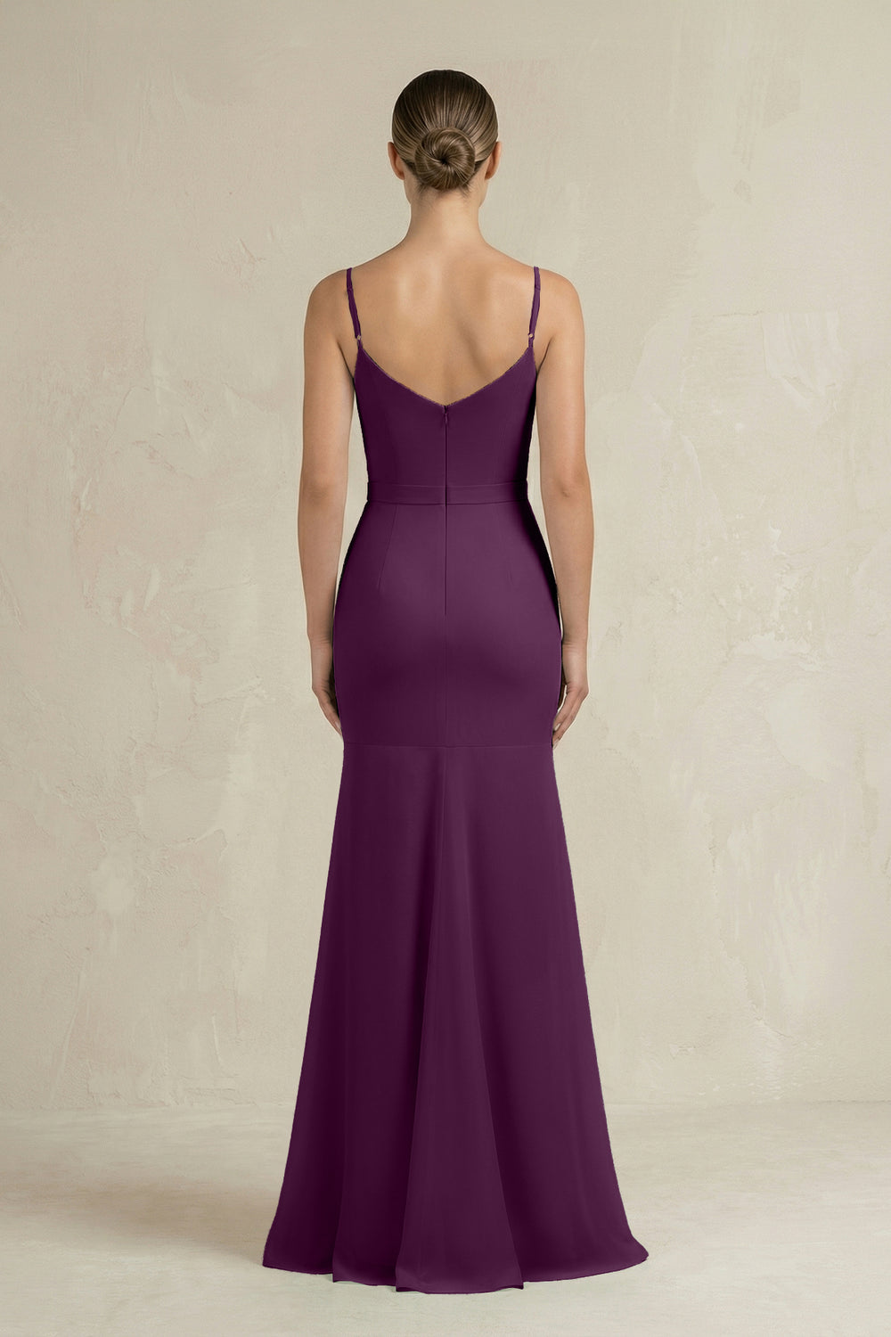 Cami Strap Mermaid Ruffled Chiffon Bridesmaid Dress in Fig