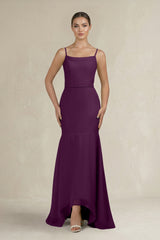Cami Strap Mermaid Ruffled Chiffon Bridesmaid Dress in Fig | KISSBRIDAL