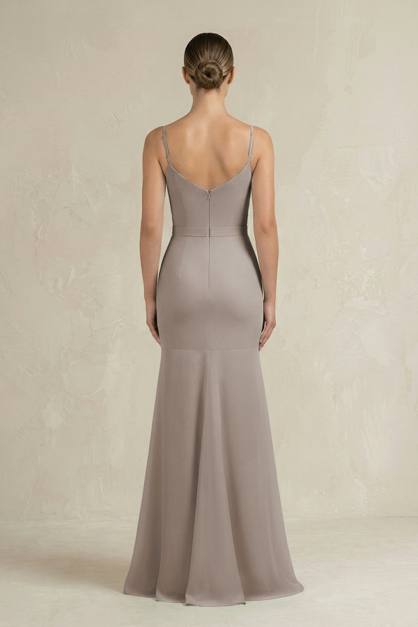 Cami Strap Mermaid Ruffled Chiffon Bridesmaid Dress in Frost (2) | KISSBRIDAL