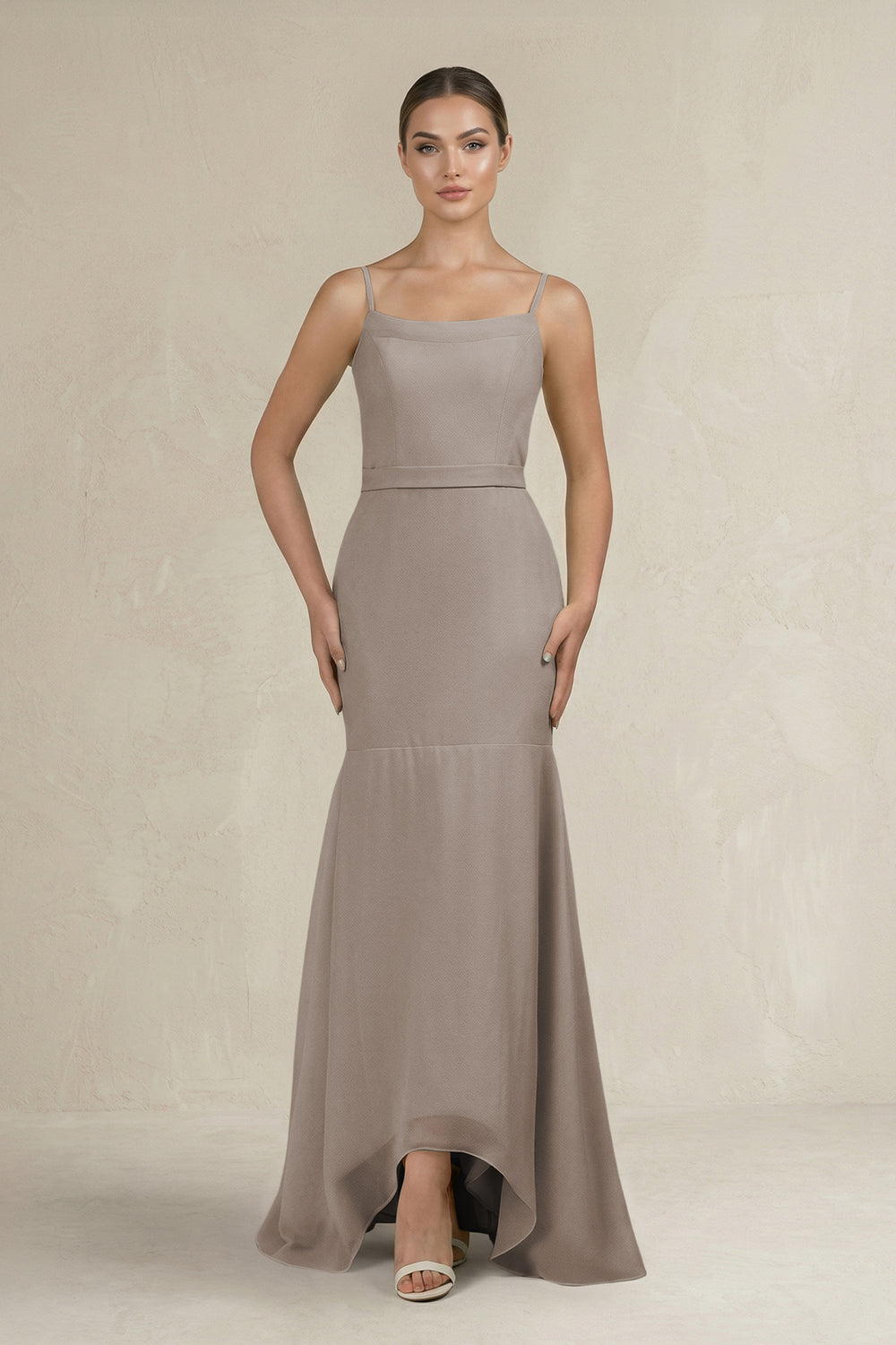 Cami Strap Mermaid Ruffled Chiffon Bridesmaid Dress in Frost