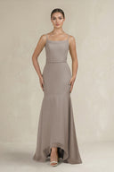 Cami Strap Mermaid Ruffled Chiffon Bridesmaid Dress in Frost | KISSBRIDAL