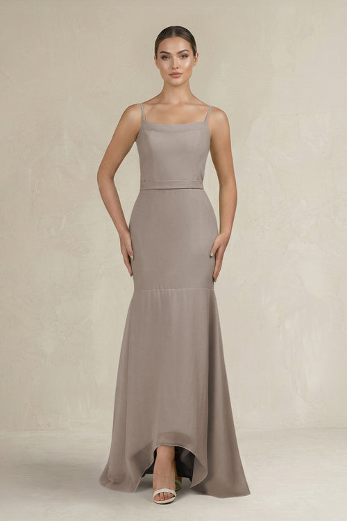 Cami Strap Mermaid Ruffled Chiffon Bridesmaid Dress in Frost | KISSBRIDAL