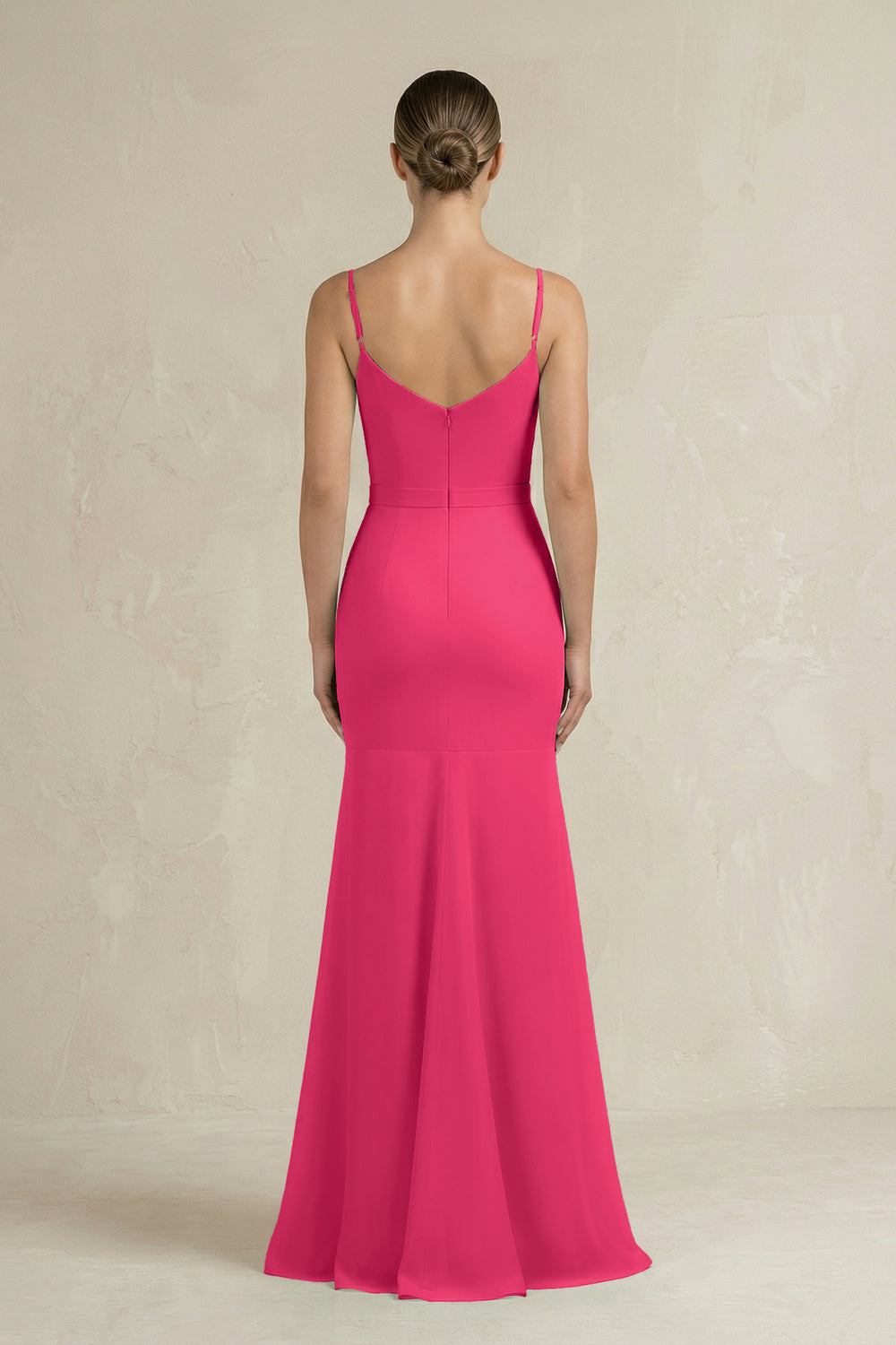 Cami Strap Mermaid Ruffled Chiffon Bridesmaid Dress in Fuchsia