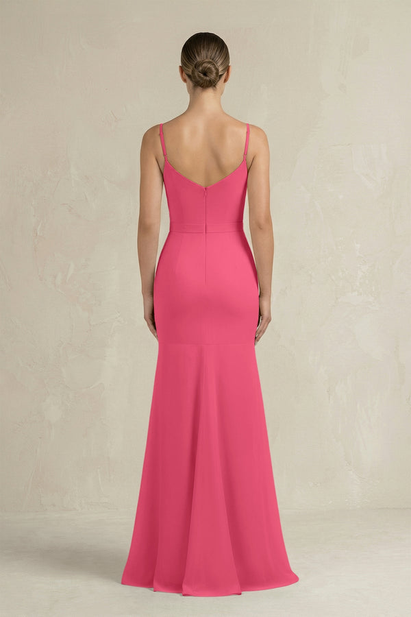 Cami Strap Mermaid Ruffled Chiffon Bridesmaid Dress in Fuchsia - KISS BRIDAL Bridesmaid Dresses