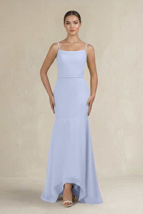 Cami Strap Mermaid Ruffled Chiffon Bridesmaid Dress in Ice - SHE IS ME Bridesmaid Dresses