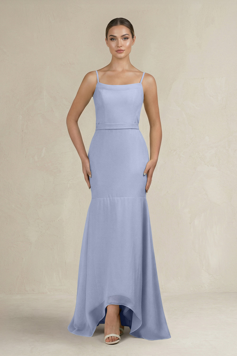 Cami Strap Mermaid Ruffled Chiffon Bridesmaid Dress in Ice
