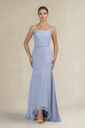 Cami Strap Mermaid Ruffled Chiffon Bridesmaid Dress in Ice | KISSBRIDAL