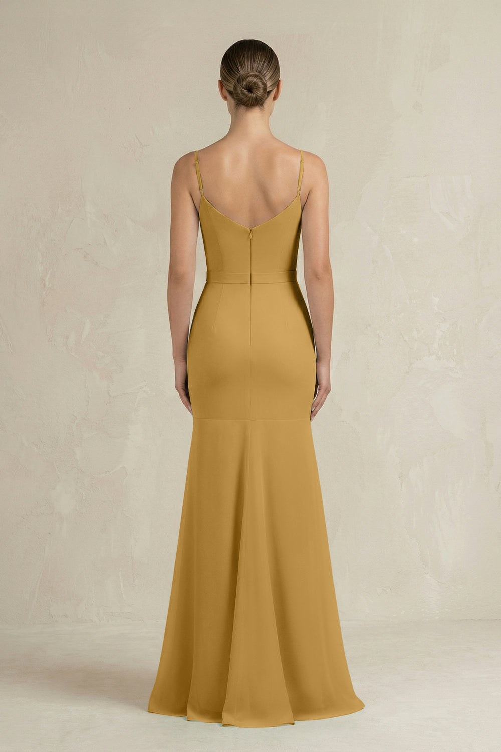 Cami Strap Mermaid Ruffled Chiffon Bridesmaid Dress in Marigold