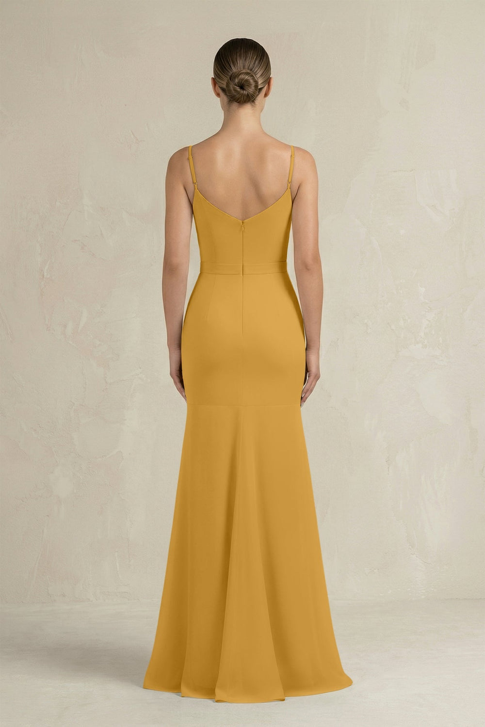 Cami Strap Mermaid Ruffled Chiffon Bridesmaid Dress in Marigold - SHE IS ME Bridesmaid Dresses
