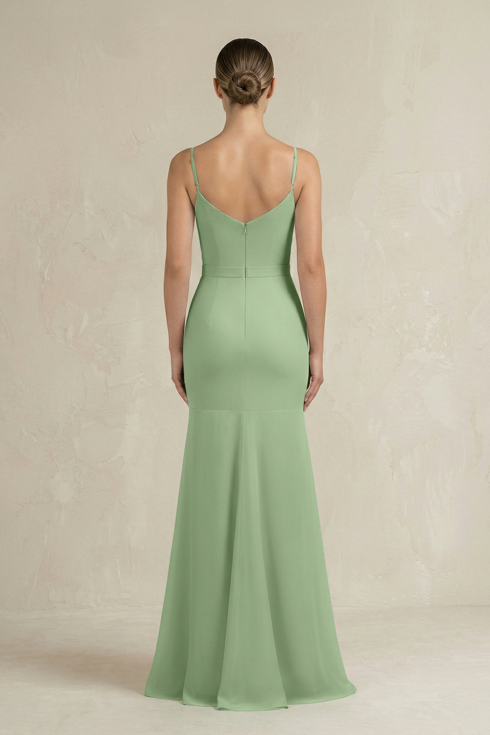 Cami Strap Mermaid Ruffled Chiffon Bridesmaid Dress in Matcha