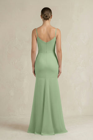 Cami Strap Mermaid Ruffled Chiffon Bridesmaid Dress in Matcha (2) | KISSBRIDAL