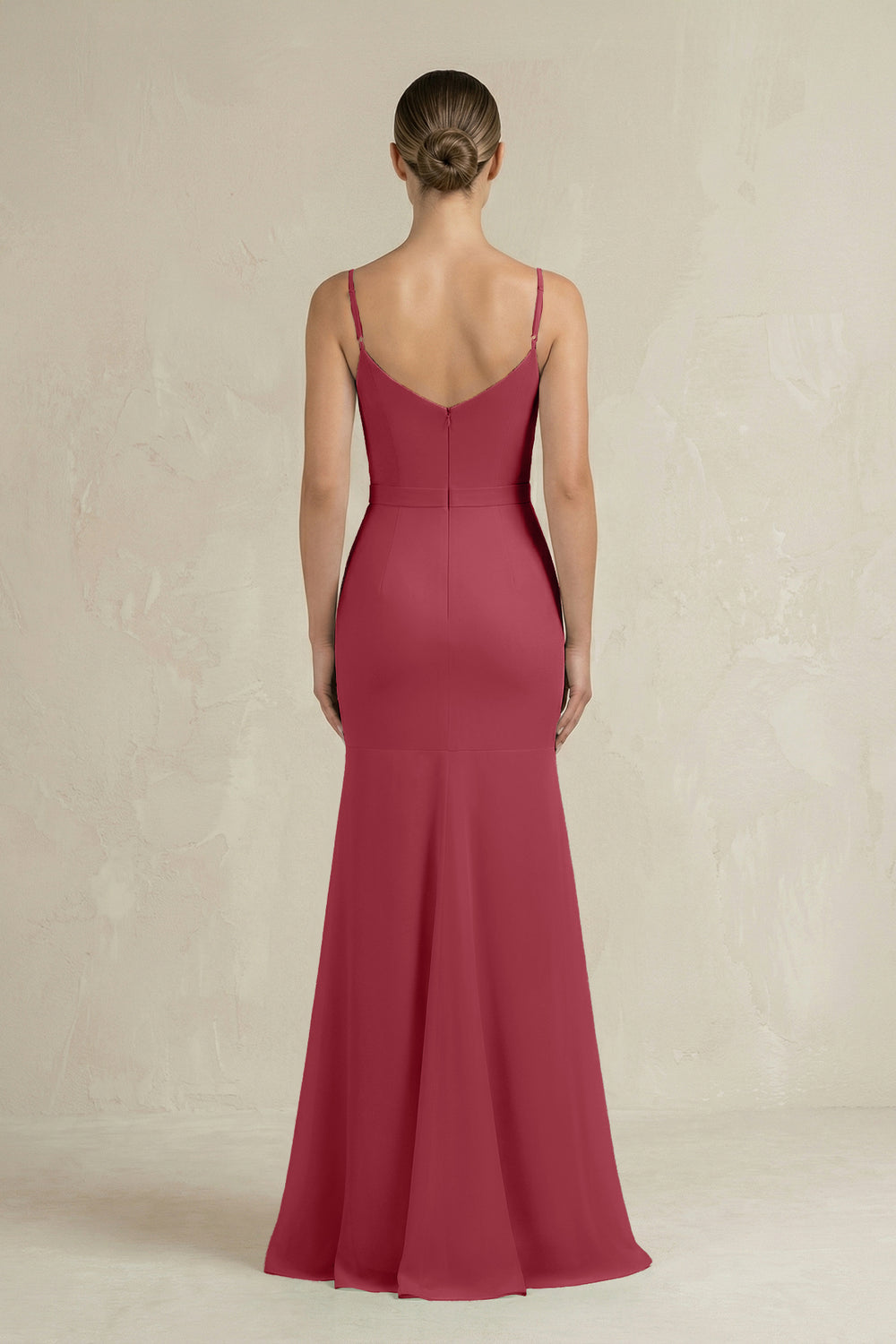 Cami Strap Mermaid Ruffled Chiffon Bridesmaid Dress in Merlot