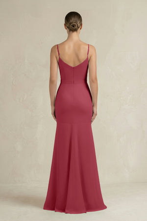Cami Strap Mermaid Ruffled Chiffon Bridesmaid Dress in Merlot (2) | KISSBRIDAL