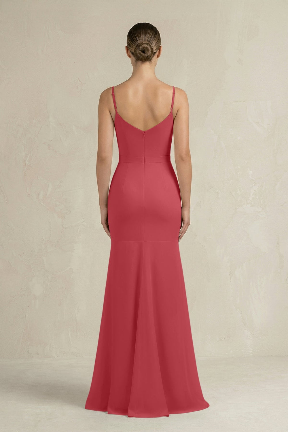 Cami Strap Mermaid Ruffled Chiffon Bridesmaid Dress in Merlot - SHE IS ME Bridesmaid Dresses