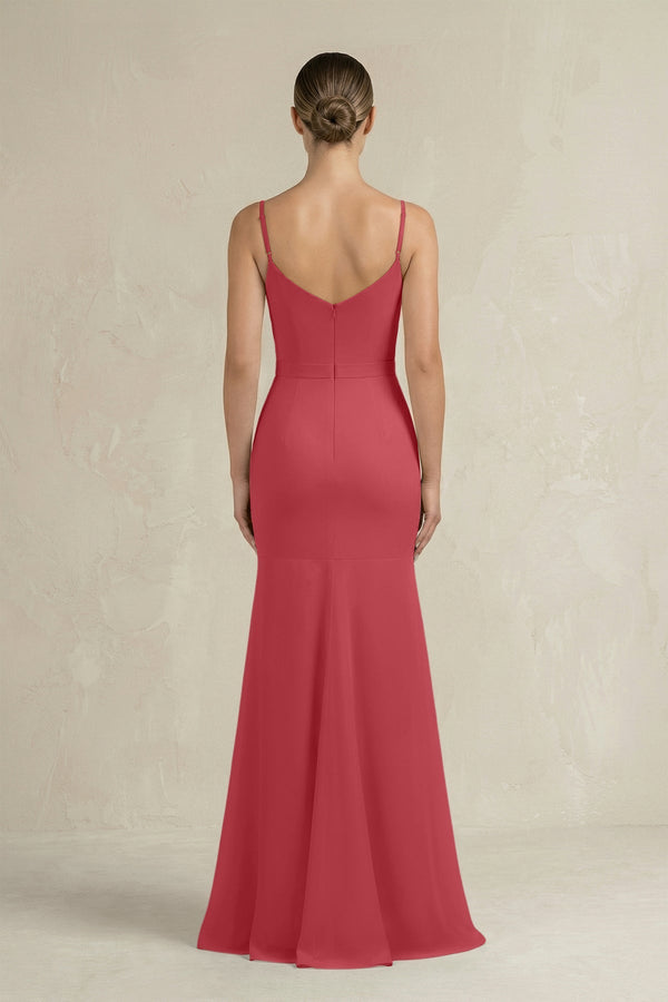 Cami Strap Mermaid Ruffled Chiffon Bridesmaid Dress in Merlot - SHE IS ME Bridesmaid Dresses