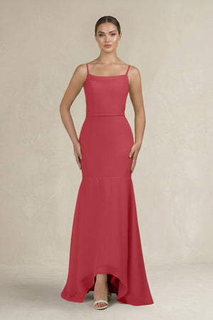 Cami Strap Mermaid Ruffled Chiffon Bridesmaid Dress in Merlot - SHE IS ME Bridesmaid Dresses