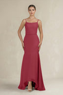 Cami Strap Mermaid Ruffled Chiffon Bridesmaid Dress in Merlot | KISSBRIDAL