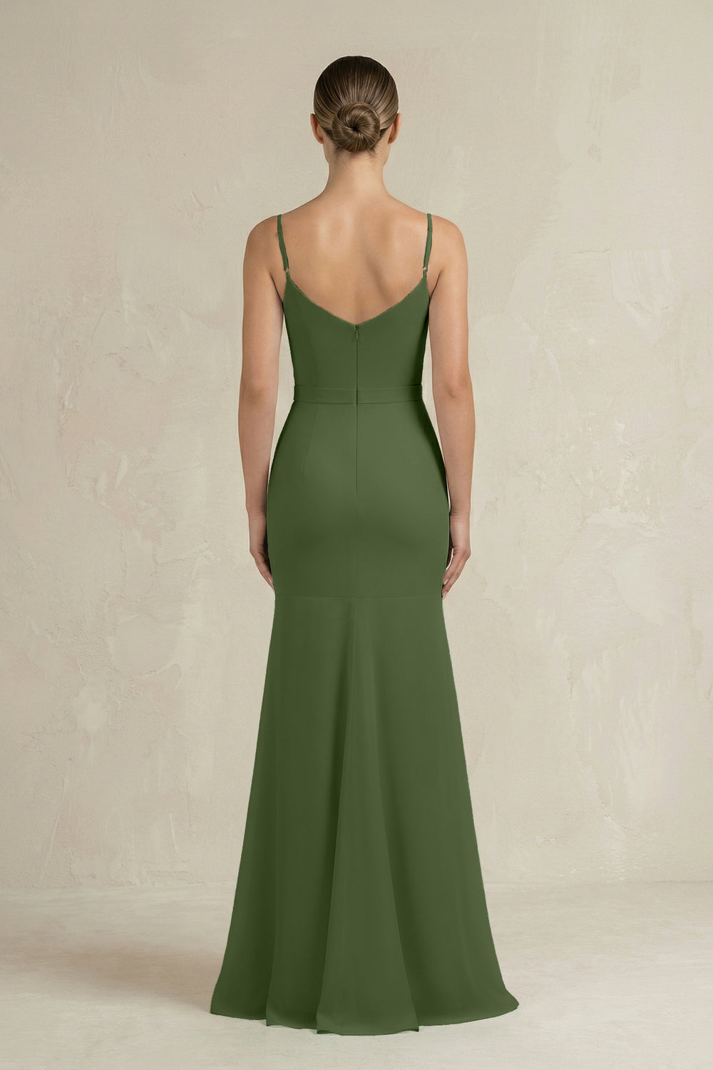 Cami Strap Mermaid Ruffled Chiffon Bridesmaid Dress in Moss