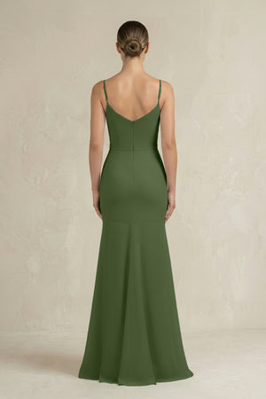 Cami Strap Mermaid Ruffled Chiffon Bridesmaid Dress in Moss (2) | KISSBRIDAL