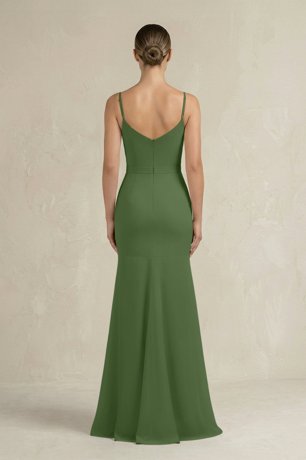 Cami Strap Mermaid Ruffled Chiffon Bridesmaid Dress in Moss - SHE IS ME Bridesmaid Dresses