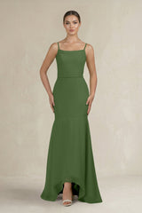 Cami Strap Mermaid Ruffled Chiffon Bridesmaid Dress in Moss - KISS BRIDAL Bridesmaid Dresses