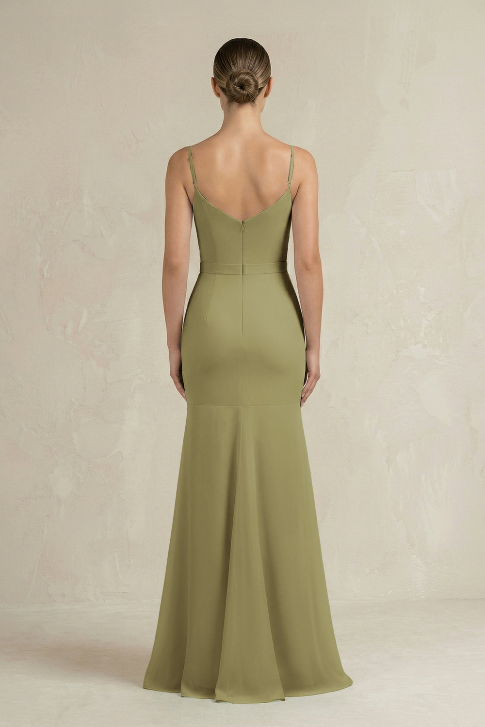 Cami Strap Mermaid Ruffled Chiffon Bridesmaid Dress in Moss Green