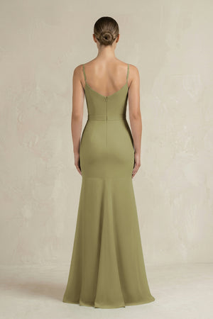 Cami Strap Mermaid Ruffled Chiffon Bridesmaid Dress in Moss Green (2) | KISSBRIDAL