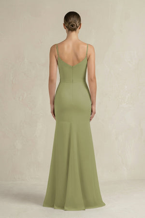 Cami Strap Mermaid Ruffled Chiffon Bridesmaid Dress in Moss Green - SHE IS ME Bridesmaid Dresses