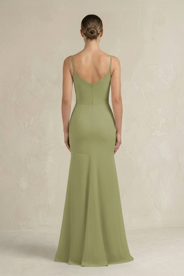 Cami Strap Mermaid Ruffled Chiffon Bridesmaid Dress in Moss Green - SHE IS ME Bridesmaid Dresses
