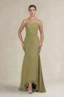 Cami Strap Mermaid Ruffled Chiffon Bridesmaid Dress in Moss Green | KISSBRIDAL